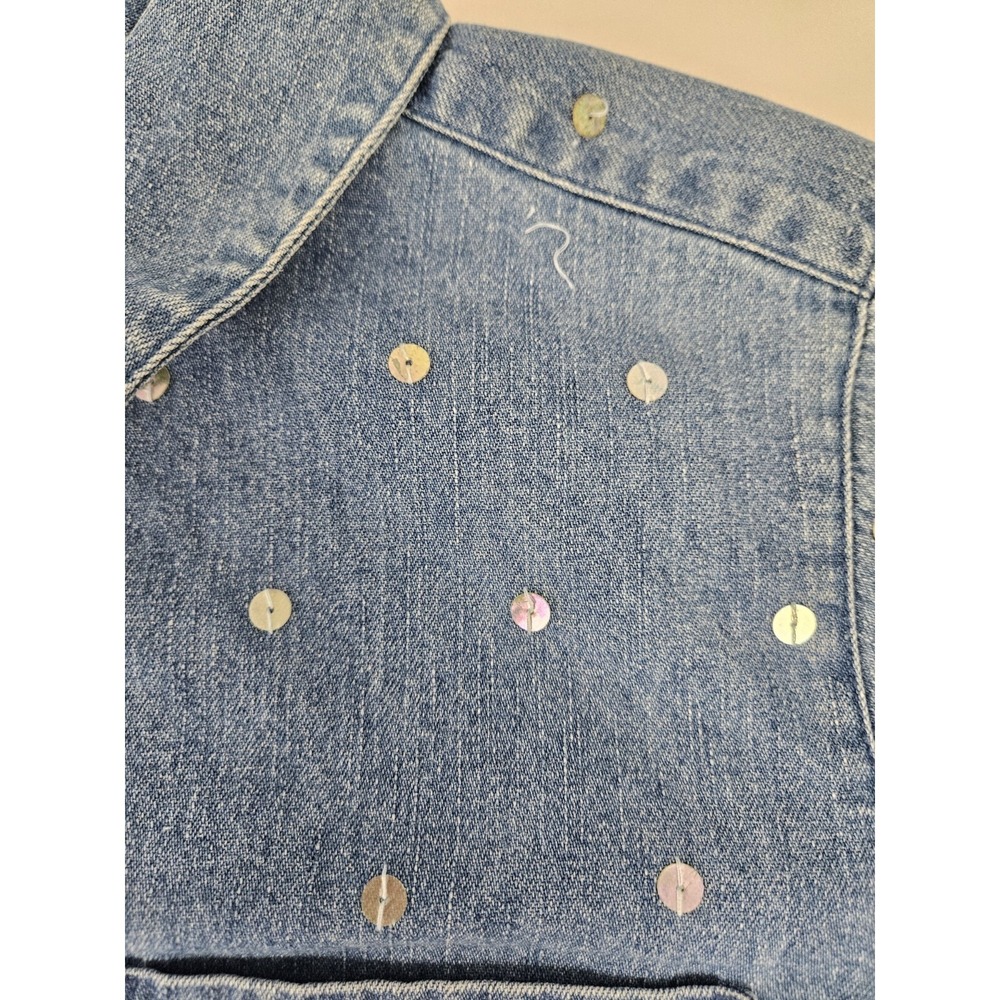 Vintage Western Denim Top Blouse Button-Up Long Sleeve Embellished Women's S - Picture 3 of 9